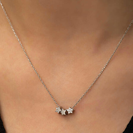 Lucky Life 925 Ayar Gumuss  Üç Yıldız Kolye