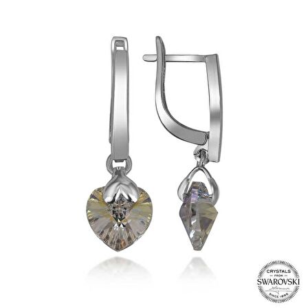 Swarovski Crystal Taşlı Lucky Life 925 Ayar Gumuss  Beyaz Kalp Sallantılı Kadın Küpe