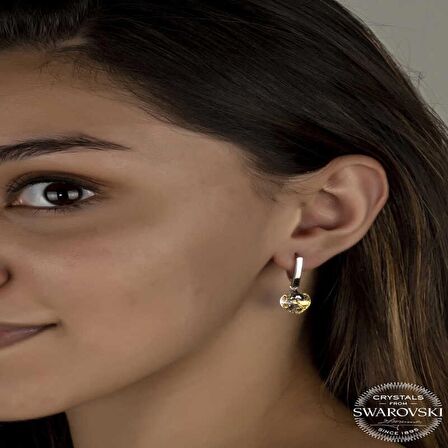 Swarovski Crystal Taşlı Lucky Life 925 Ayar Gumuss  Beyaz Kalp Sallantılı Kadın Küpe