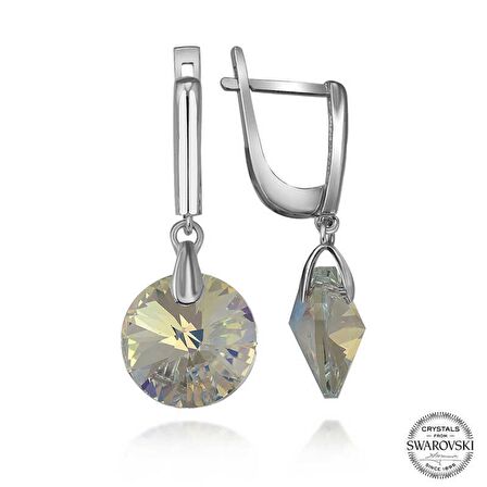Swarovski Crystal Taşlı Lucky Life 925 Ayar Gumuss  Beyaz Sallantılı Kadın Küpe