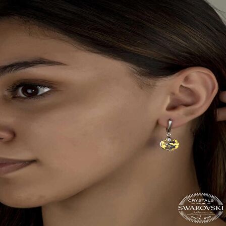 Swarovski Crystal Taşlı Lucky Life 925 Ayar Gumuss  Beyaz Sallantılı Kadın Küpe