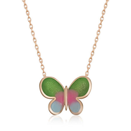 Lucky Life 925 Ayar Gumuss  Rose Minimal Kelebek Kadın Kolye