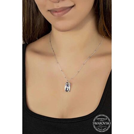Swarovski Crystal Taşlı Top Zincir Baget Lucky Life 925 Ayar Gumuss  Kadın Kolye