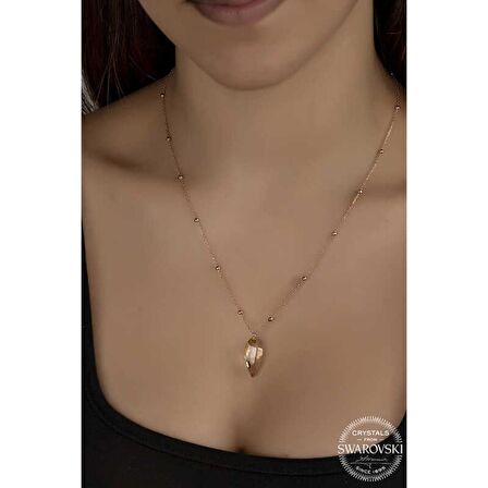 Swarovski Crystal Taşlı Rose Top Zincir Lucky Life 925 Ayar Gumuss  Kadın Kolye