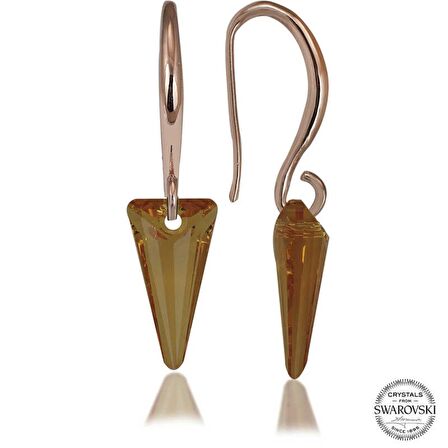 Swarovski Crystal Taşlı Lucky Life 925 Ayar Gumuss  Sarı Taşlı Üçgen Sallantılı Kadın Küpe
