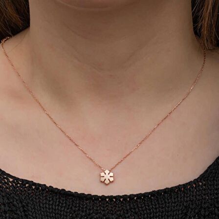 Lucky Life & Han-gar 925 Ayar Gumuss  Rose Minimal Kar Tanesi Kadın Kolye