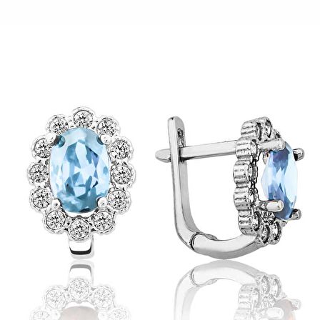 Lucky Life 925 Ayar Gumuss Turkuaz Çiçek Desenli J Kadın Küpe