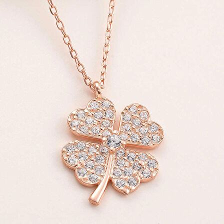 Lucky Life 925 Ayar Gumuss Rose Dört Yapraklı Yonca Kadın Kolye