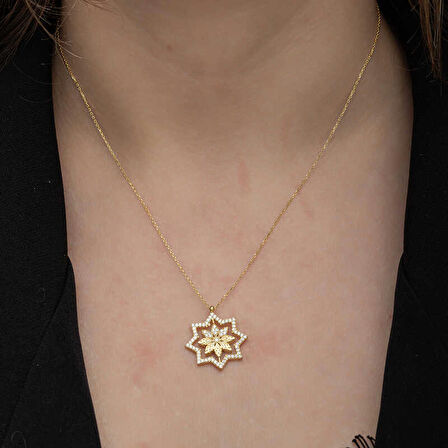 Lucky Life 925 Ayar Gumuss Gold Kar Tanesi Kadın Kolye