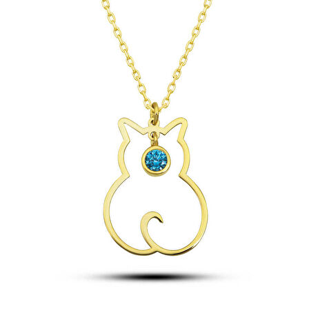 Lucky Life 925 Ayar Gumuss Mart Ayı Doğum Taşı Kedi Kadın Kolye