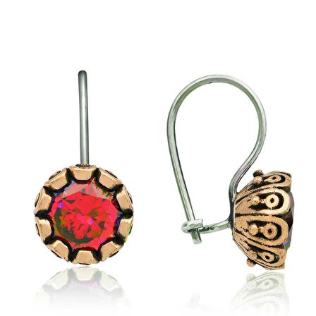 Lucky Life 925 Ayar Gumuss Kırmızı Yuvarlak Otantik Kadın Küpe