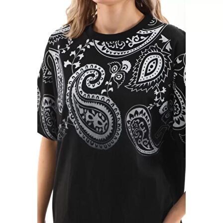 Lucky Life Unisex Baskılı Oversize T-Shirt - Siyah
