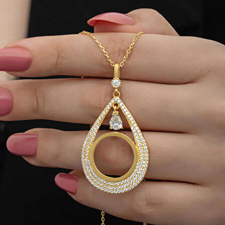 Lucky Life 925 Ayar Gumuss Gold Kaplama Damla Çeyrek Takılabilen Kadın Kolye