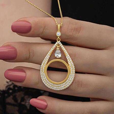 Lucky Life 925 Ayar Gumuss Gold Kaplama Damla Çeyrek Takılabilen Kadın Kolye