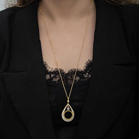 Lucky Life 925 Ayar Gumuss Gold Kaplama Damla Çeyrek Takılabilen Kadın Kolye