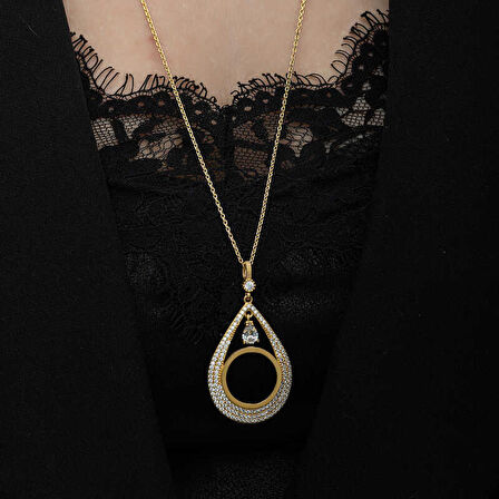 Lucky Life 925 Ayar Gumuss Gold Kaplama Damla Çeyrek Takılabilen Kadın Kolye