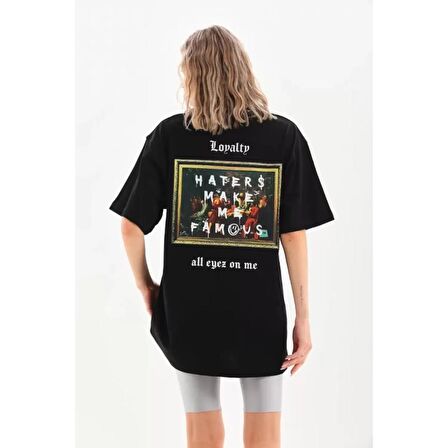 Lucky Life Unisex Baskılı Oversize T-Shirt - Siyah
