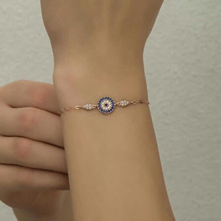 Lucky Life 925 Ayar Gumuss Rose Nazar Boncuklu Kadın Bileklik