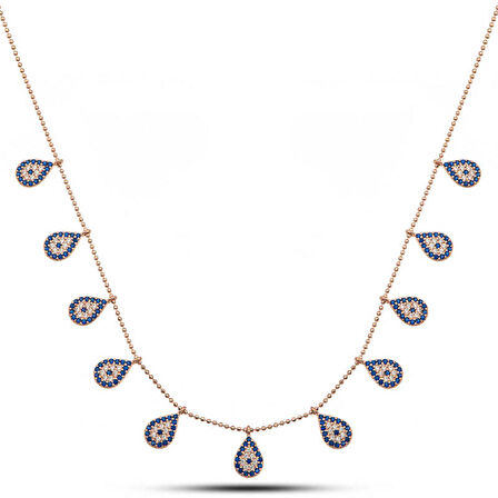 Lucky Life 925 Ayar Gumuss Rose Damla Nazarlı Şans Kadın Kolye