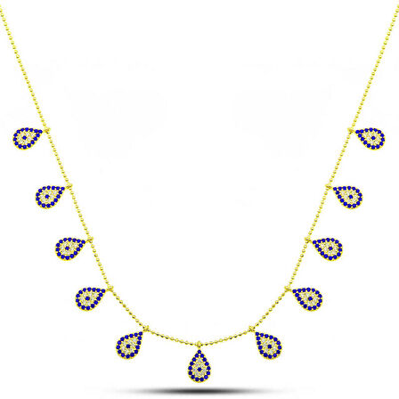 Lucky Life 925 Ayar Gumuss Gold Damla Nazarlı Şans Kadın Kolye