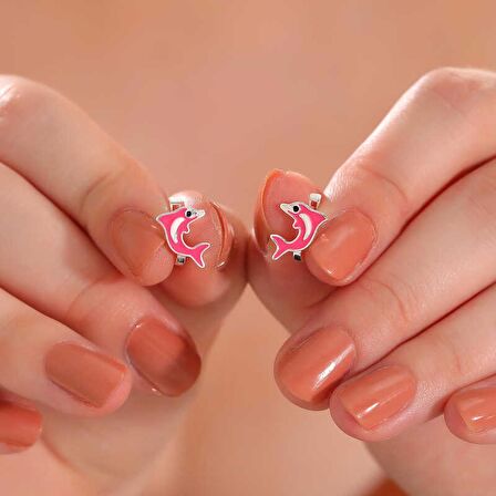 Lucky Life 925 Ayar Gumuss Pembe Yunus Balığı Çocuk Küpesi