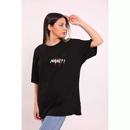 Lucky Life Unisex Bisiklet Yaka Baskılı Oversize T-Shirt - Siyah