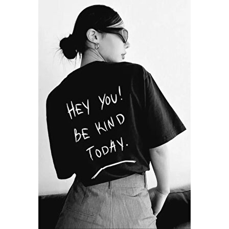 Lucky Life Unisex Baskılı Oversize T-Shirt - Siyah