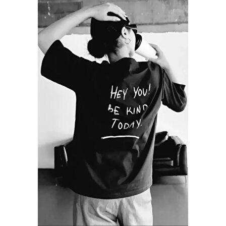 Lucky Life Unisex Baskılı Oversize T-Shirt - Siyah