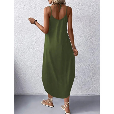 Lucky Life Askılı V Yakalı Uzun Viskon Elbise