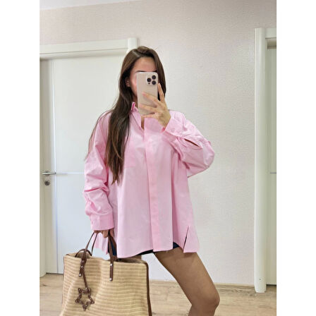 Lucky Life Kadın Yakalı Yandan Yırtmaçlı Gömlek - Pembe