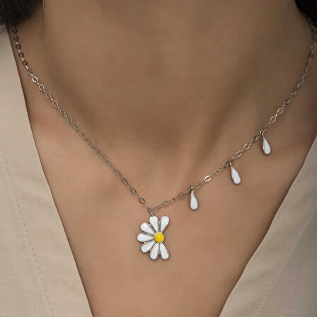 Lucky Life Gümüş Rodyum Papatya Seviyor Sevmiyor Kadın Kolye