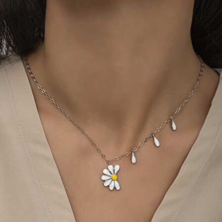 Lucky Life Gümüş Rodyum Papatya Seviyor Sevmiyor Kadın Kolye