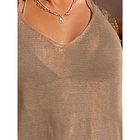 Lucky Life Kadın Eteği Büzgü Detay Boyundan Bağlamalı Mini Triko Pareo