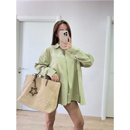 Lucky Life Kadın Yakalı Yandan Yırtmaçlı Gömlek - Yeşil