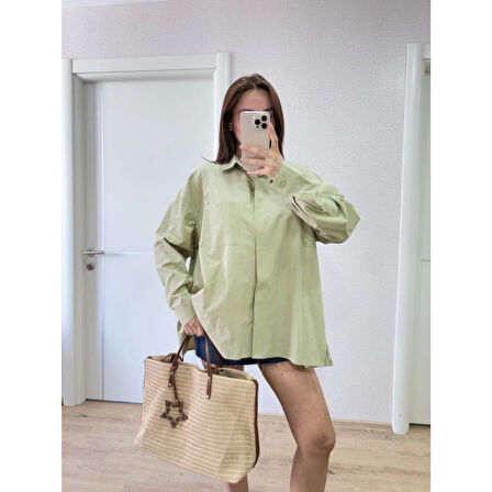 Lucky Life Kadın Yakalı Yandan Yırtmaçlı Gömlek - Yeşil