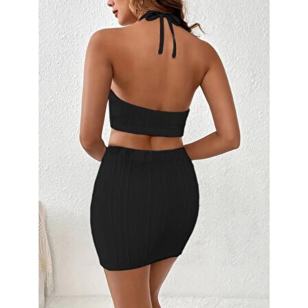 Lucky Life Kadın Kolsuz Mini Erer Crop Ikili Triko Takım