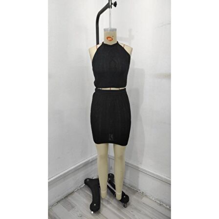 Lucky Life Kadın Kolsuz Mini Erer Crop Ikili Triko Takım