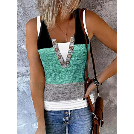 Lucky Life V Yakalı önden Düğmeli Viskon Bluz