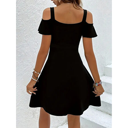 Lucky Life Kadın Askılı Derin V Yakalı Viskon Elbise