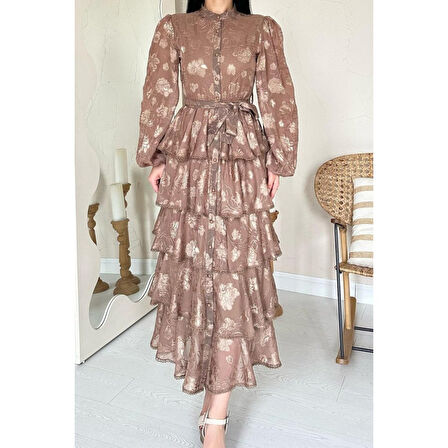 Lucky Life Vizon Valonlu Şeritli Kat Kat Elbise