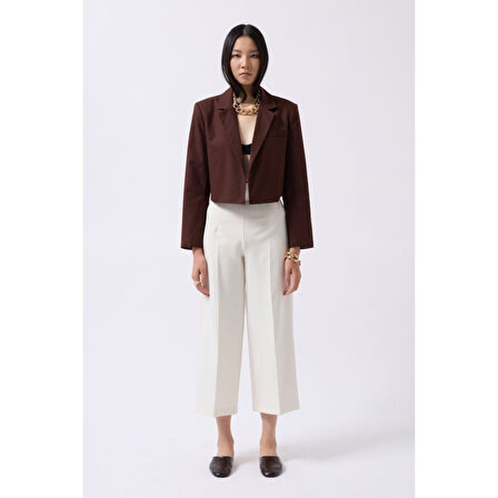 Lucky Life Kadın Crop Keten Blazer Ceket