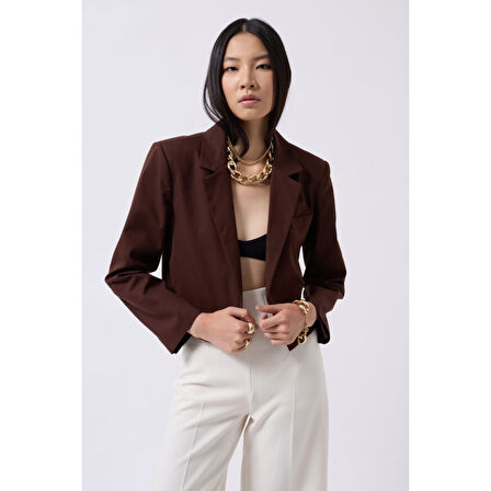 Lucky Life Kadın Crop Keten Blazer Ceket