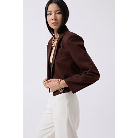 Lucky Life Kadın Crop Keten Blazer Ceket