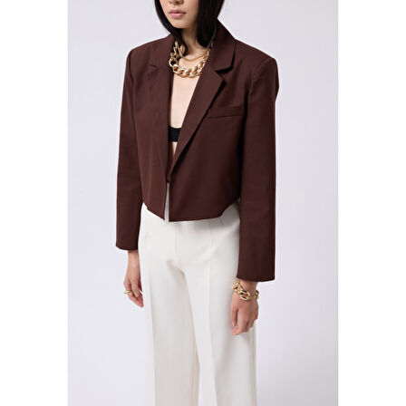 Lucky Life Kadın Crop Keten Blazer Ceket
