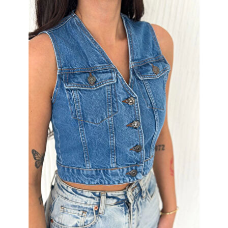 Lucky Life Kot Jeans Yelek - Mavi