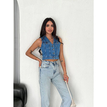 Lucky Life Kot Jeans Yelek - Mavi
