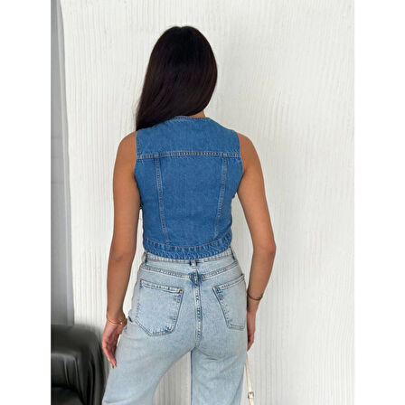 Lucky Life Kot Jeans Yelek - Mavi