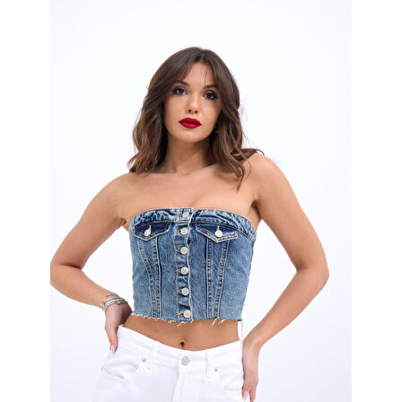 Lucky Life Kadın 85 KOT BLUZ-MAVİ