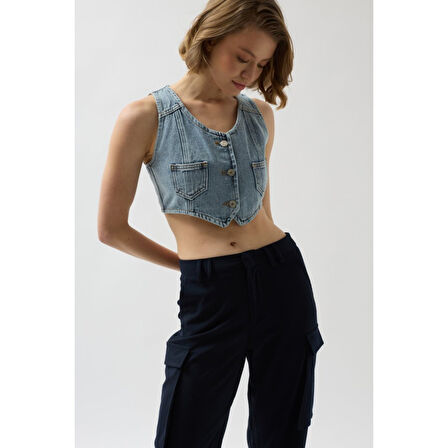 Lucky Life Denim Cepli Yelek