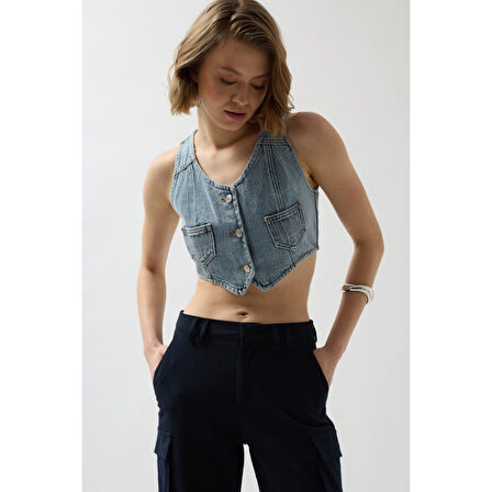 Lucky Life Denim Cepli Yelek
